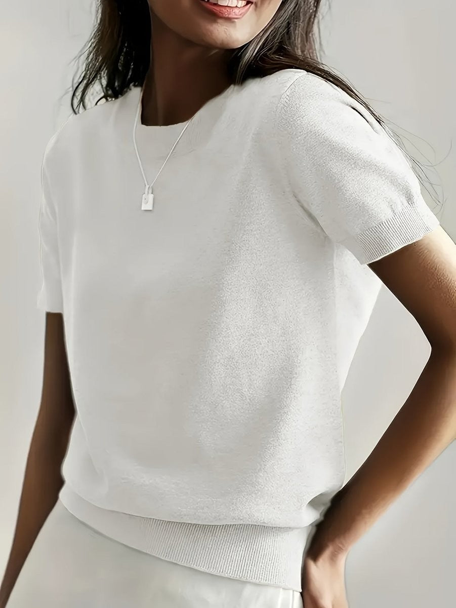 Josephine | Women's Crew Neck Short-Sleeve Relaxed-Fit Knit Sweater Top