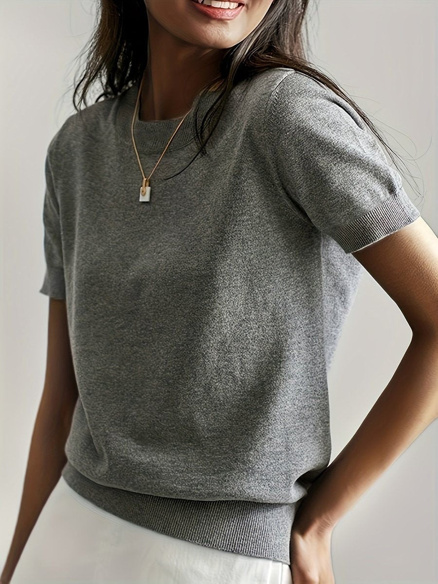 Josephine | Women's Crew Neck Short-Sleeve Relaxed-Fit Knit Sweater Top