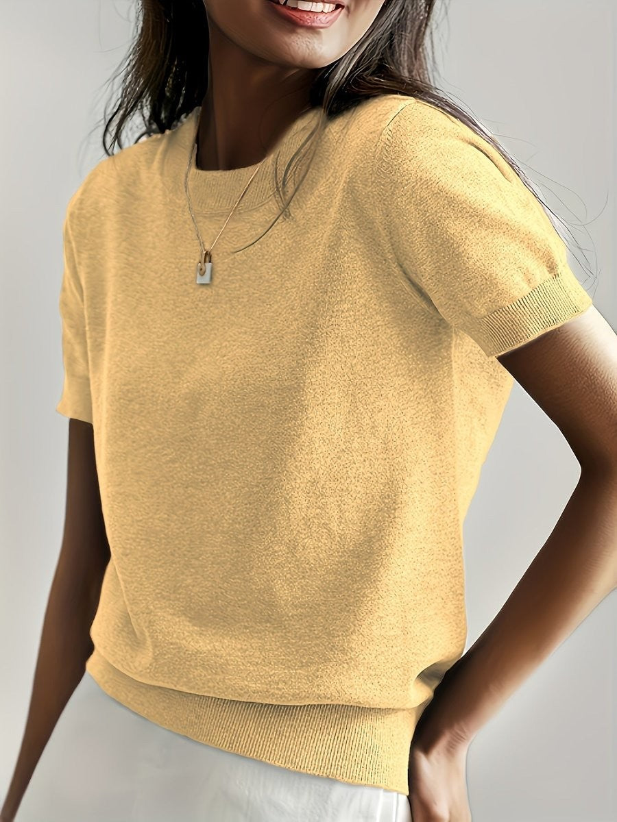 Josephine | Women's Crew Neck Short-Sleeve Relaxed-Fit Knit Sweater Top