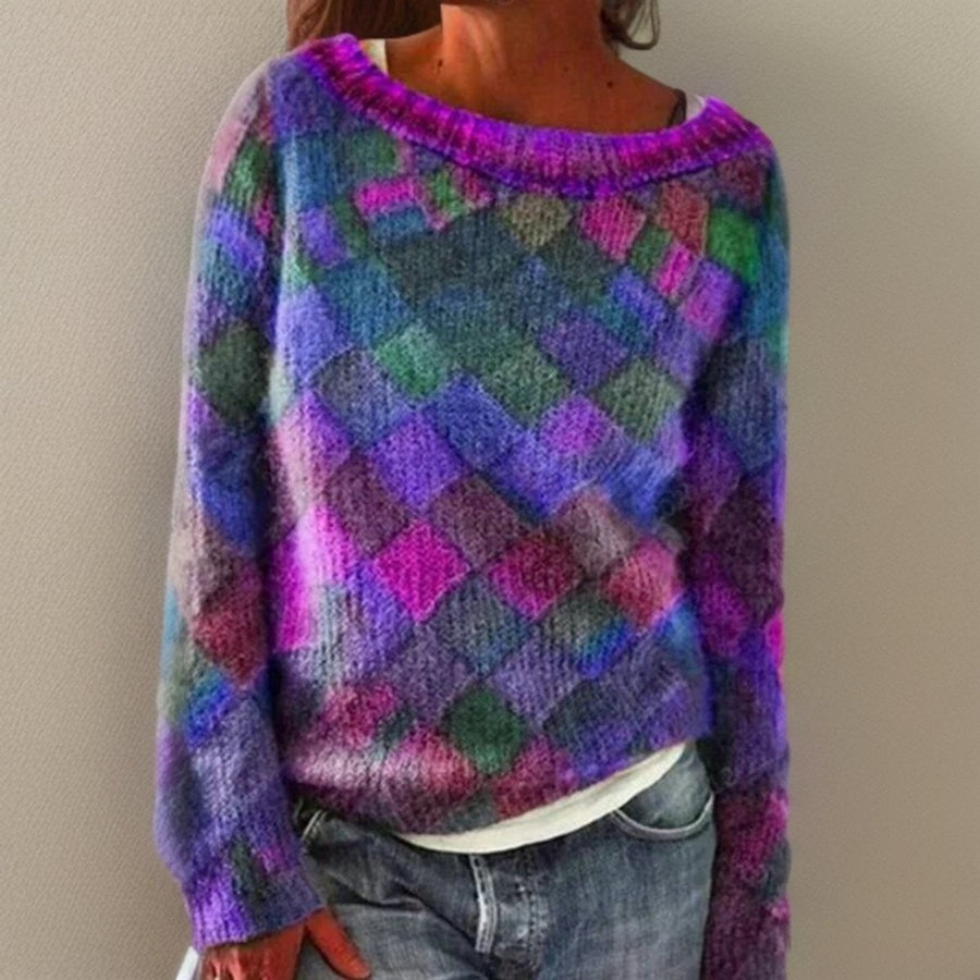 Marisol | Women's Diamond-Pattern Relaxed-Fit Knit Sweater Jumper