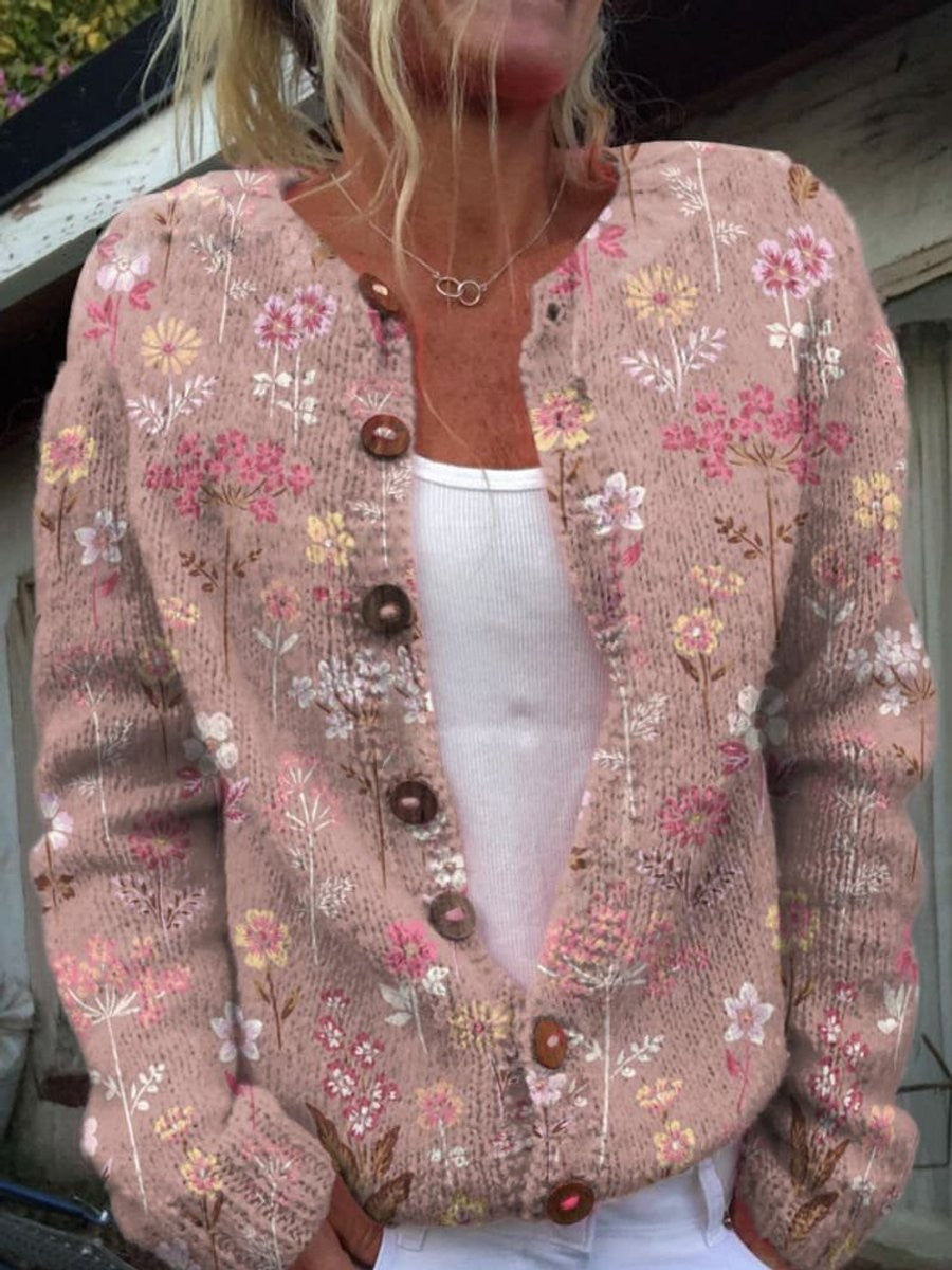 Marigold | Women's Floral Print Button-Front Relaxed-Fit Cardigan