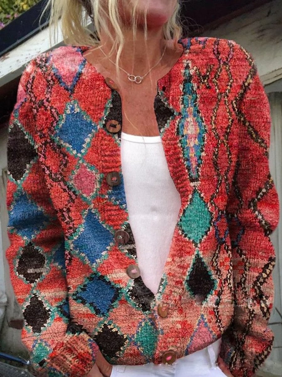Marigold | Women's Floral Print Button-Front Relaxed-Fit Cardigan