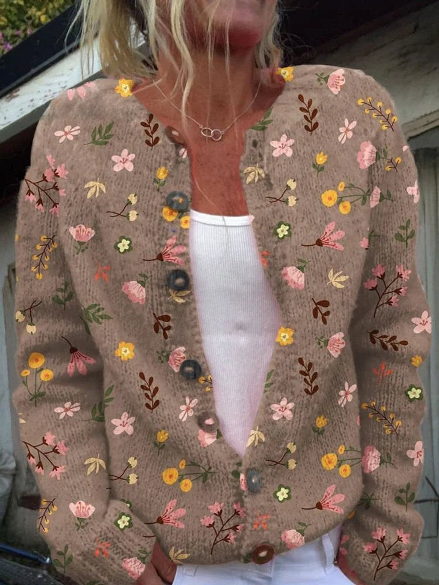 Marigold | Women's Floral Print Button-Up Relaxed-Fit Cardigan