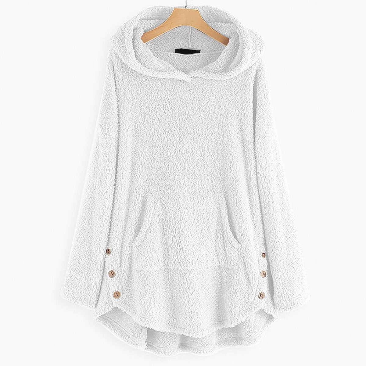 Phoebe | Women's Fluffy Hooded Zip-Up Cat-Pocket High-Low Sweater