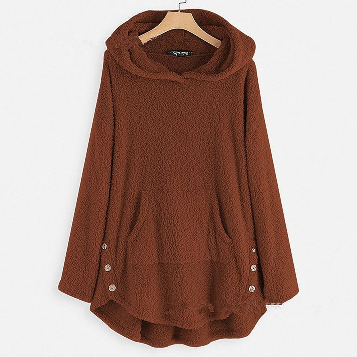 Phoebe | Women's Fluffy Hooded Zip-Up Cat-Pocket High-Low Sweater