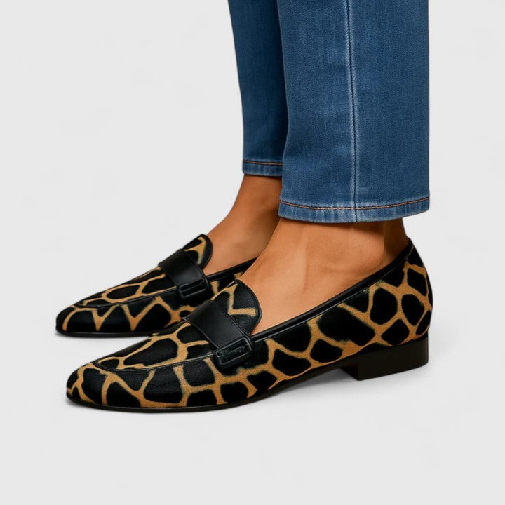 Giselle | Women's Giraffe-Print Pointed-Toe Buckle-Trim Slip-On Loafers