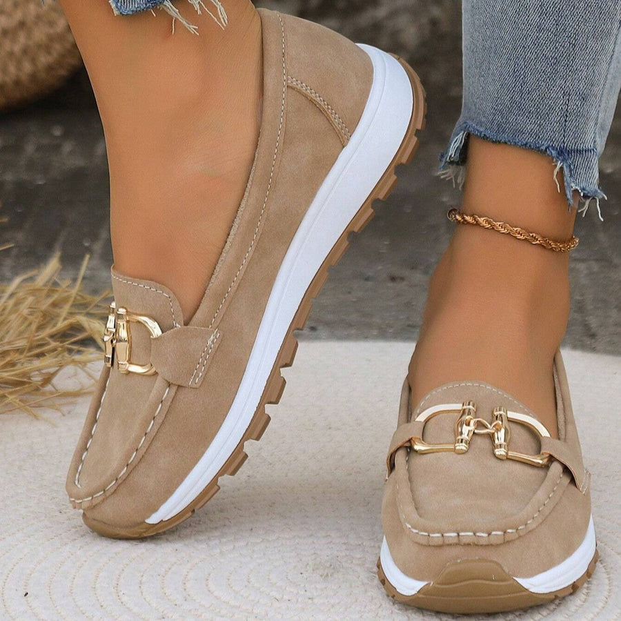 Sienna | Women's Gold Horsebit Slip-On Moc-Toe Platform Loafers