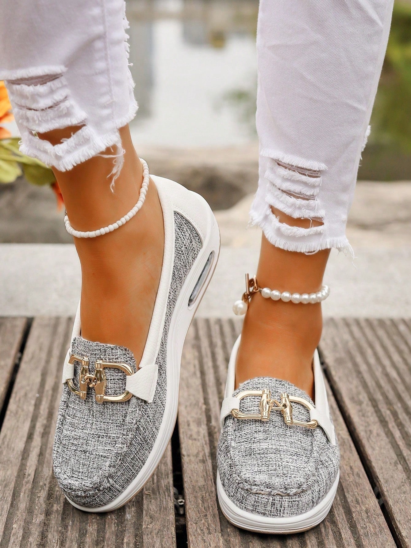 Sienna | Women's Gold Horsebit Slip-On Moc-Toe Platform Loafers