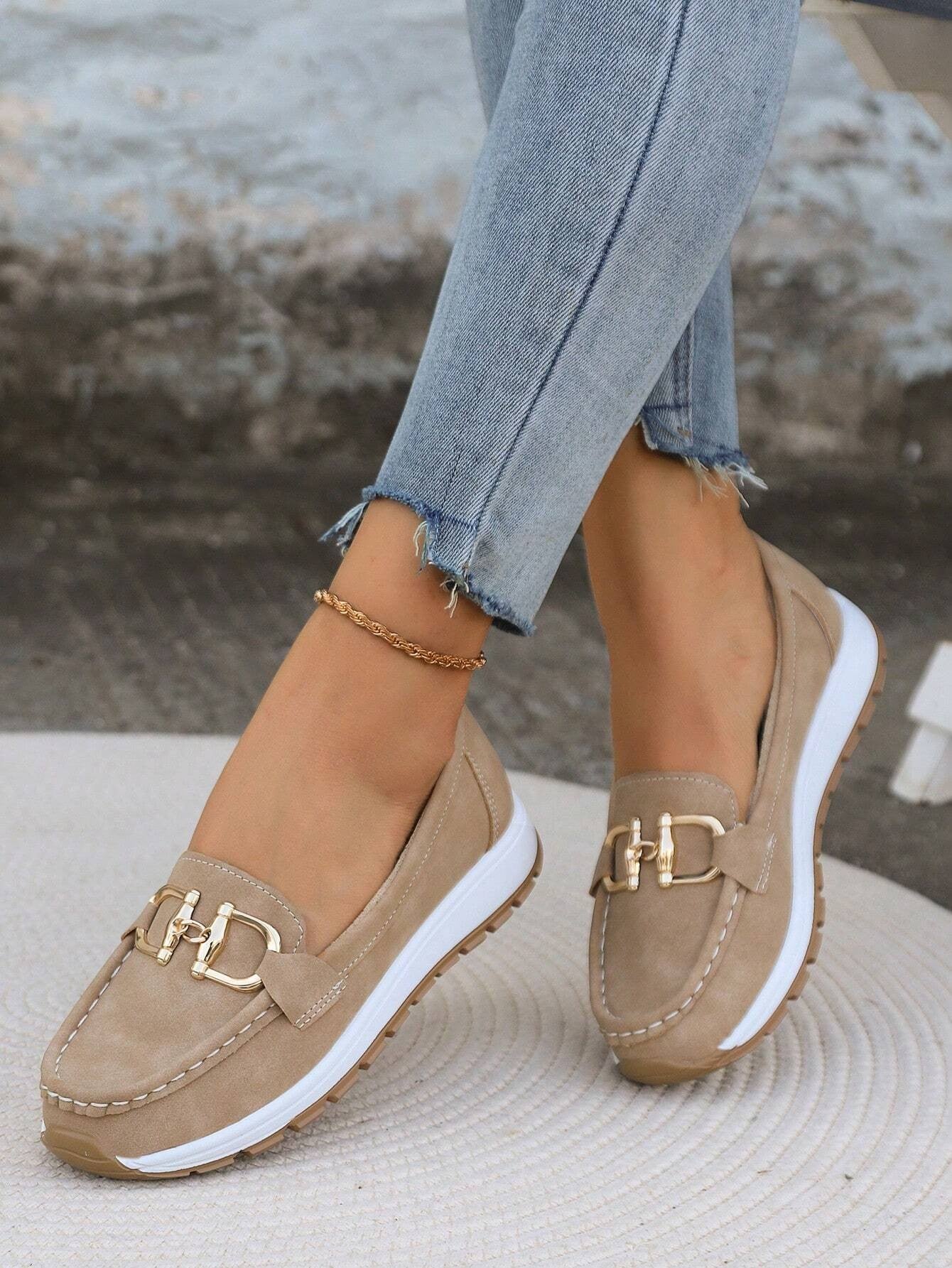 Sienna | Women's Gold Horsebit Slip-On Moc-Toe Platform Loafers