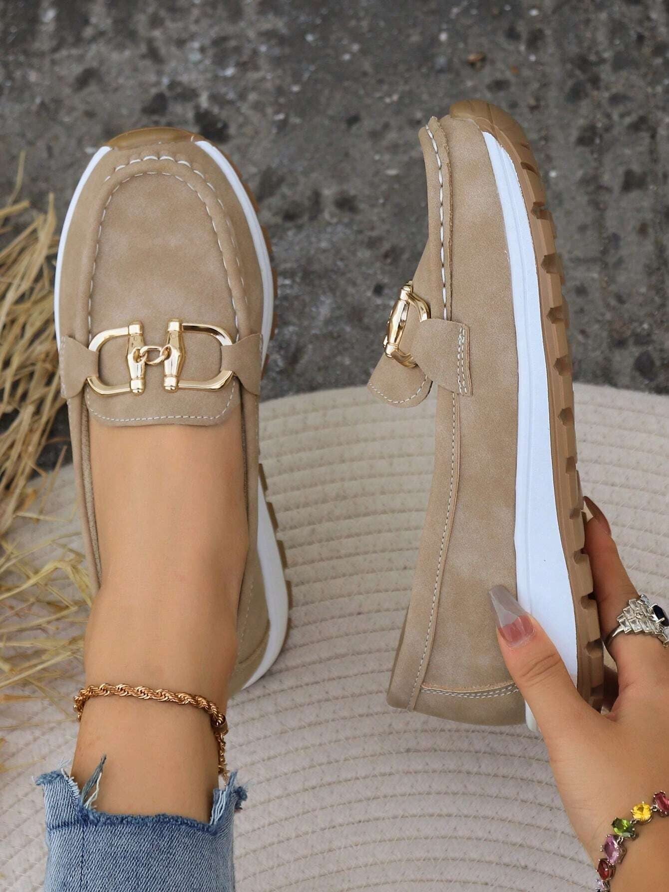 Sienna | Women's Gold Horsebit Slip-On Moc-Toe Platform Loafers