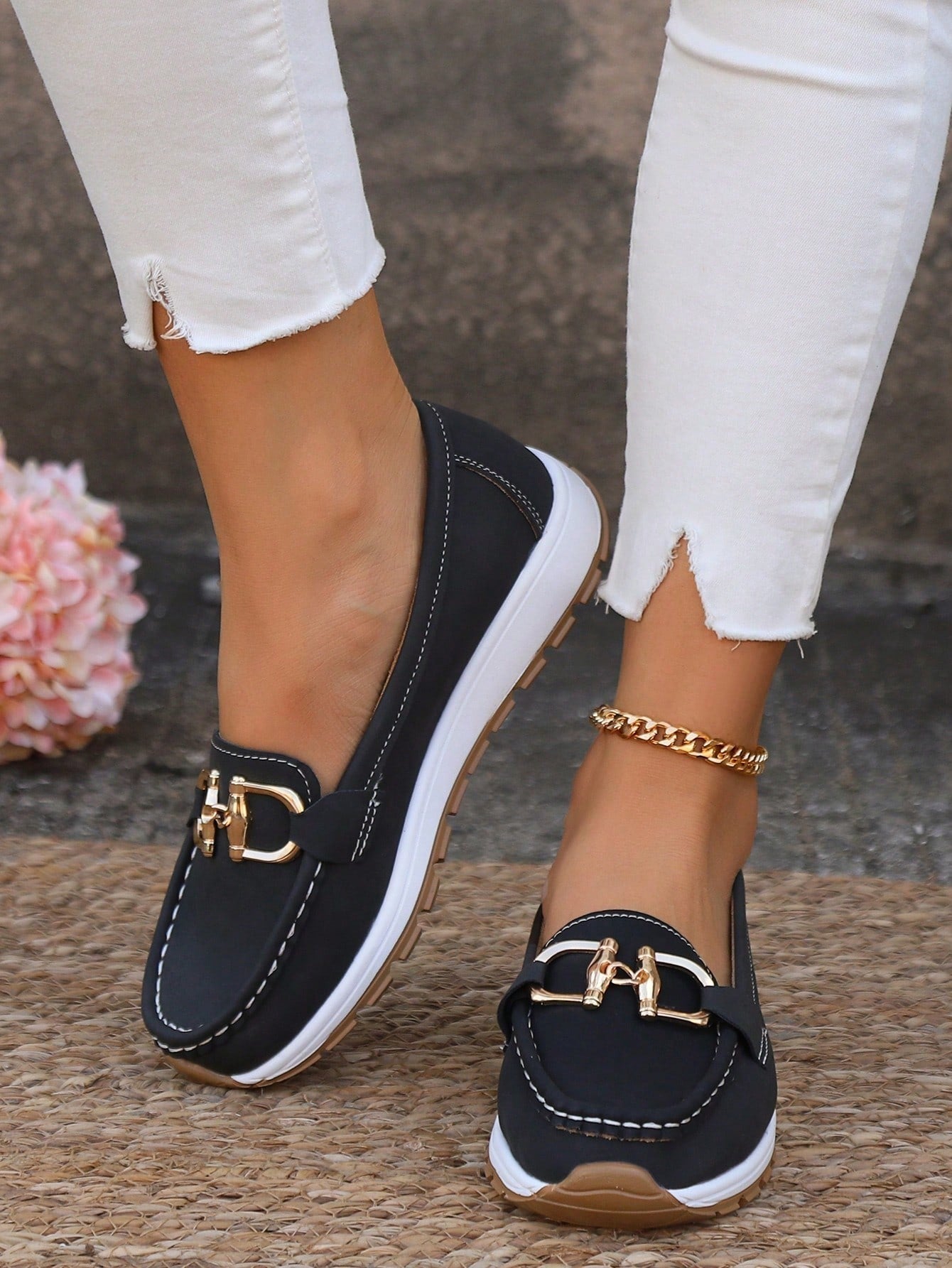 Sienna | Women's Gold Horsebit Slip-On Moc-Toe Platform Loafers