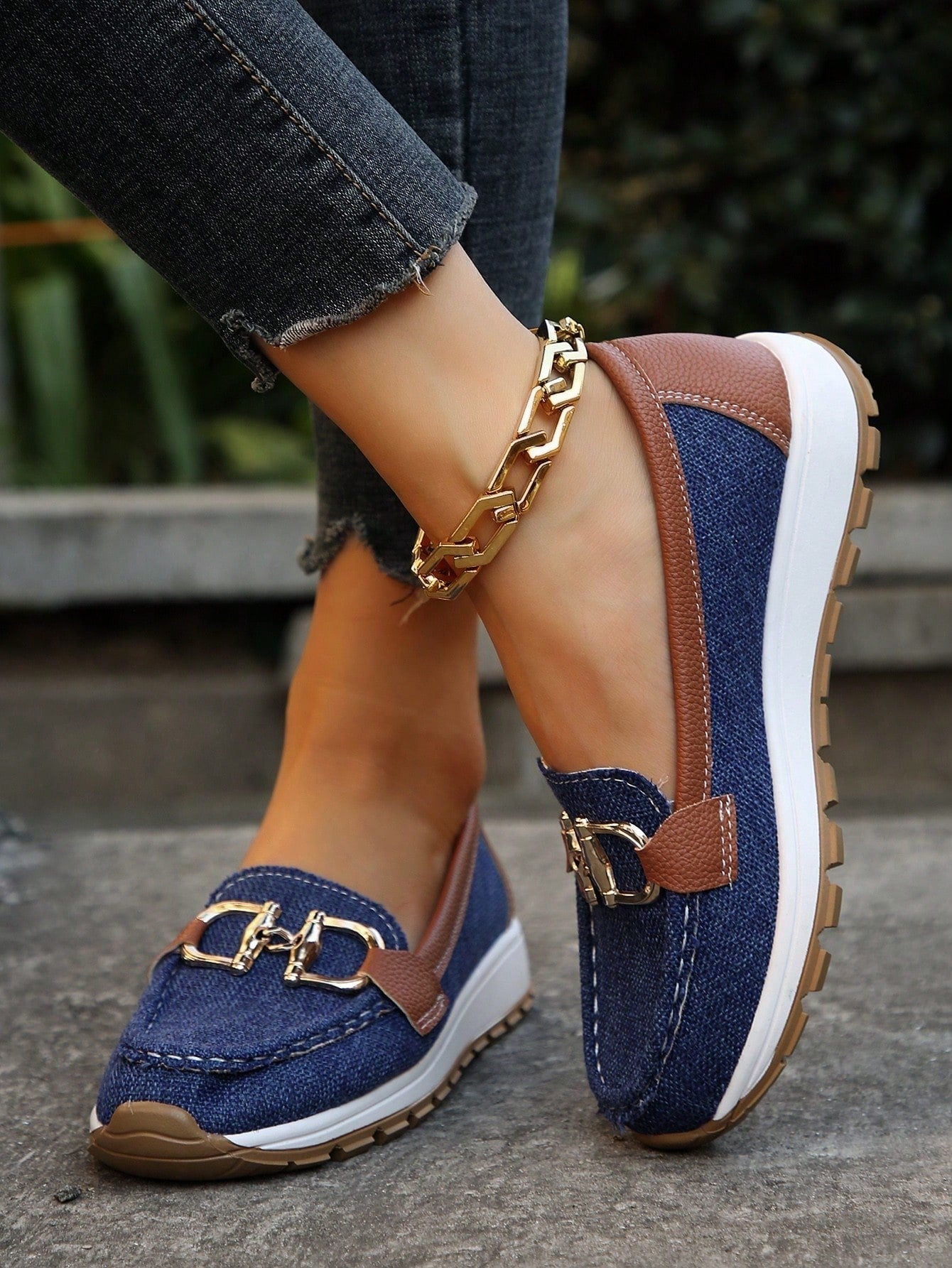 Sienna | Women's Gold Horsebit Slip-On Moc-Toe Platform Loafers