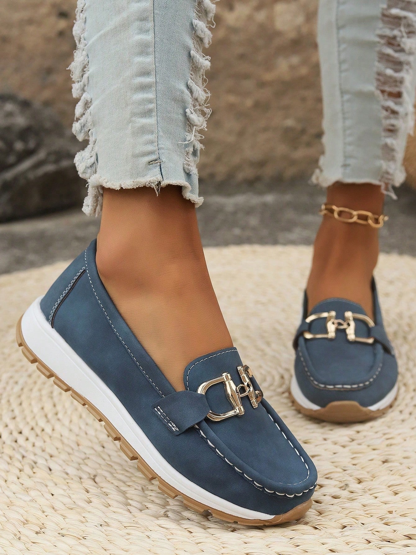Sienna | Women's Gold Horsebit Slip-On Moc-Toe Platform Loafers