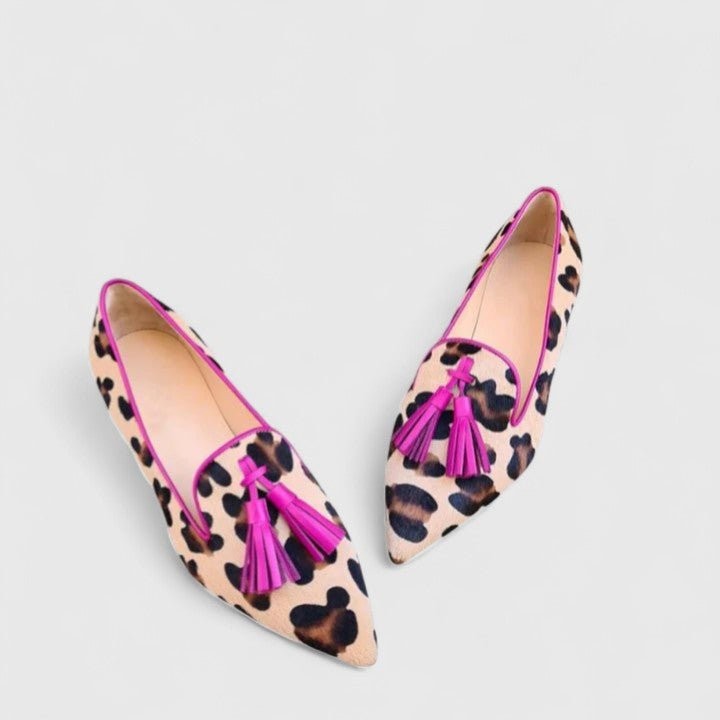 Sienna | Women's Leopard Print Pointed-Toe Tasseled Slip-On Loafers