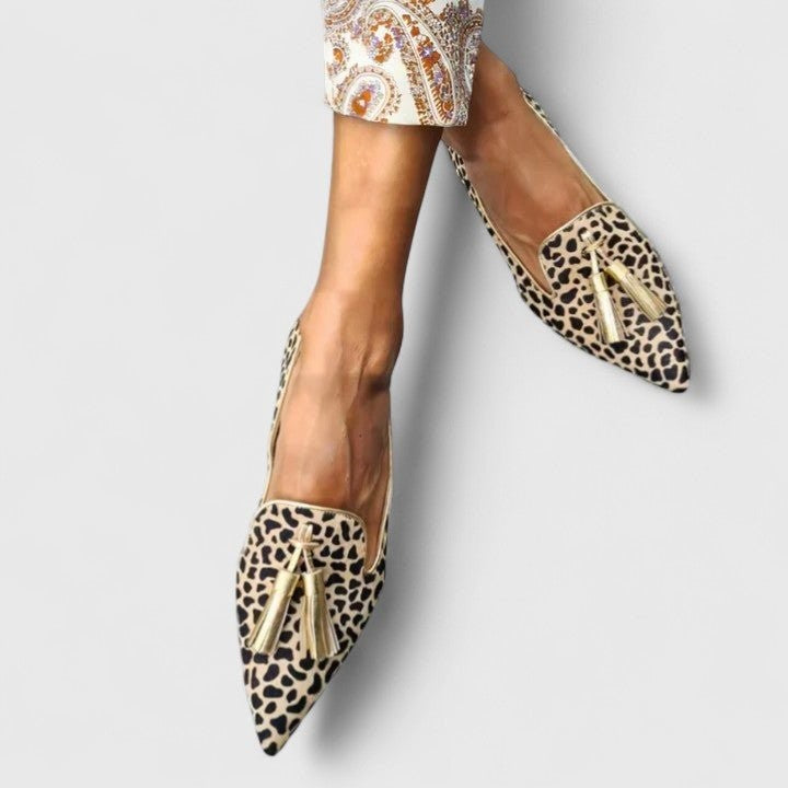 Sienna | Women's Leopard Print Pointed-Toe Tasseled Slip-On Loafers