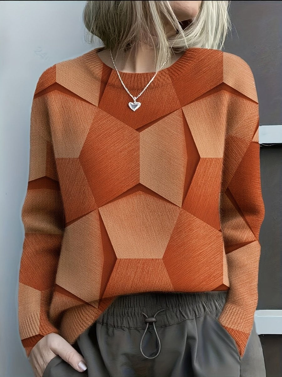 Marielle | Women's Long Sleeve 3D Geometric Print Knit Jumper Sweater