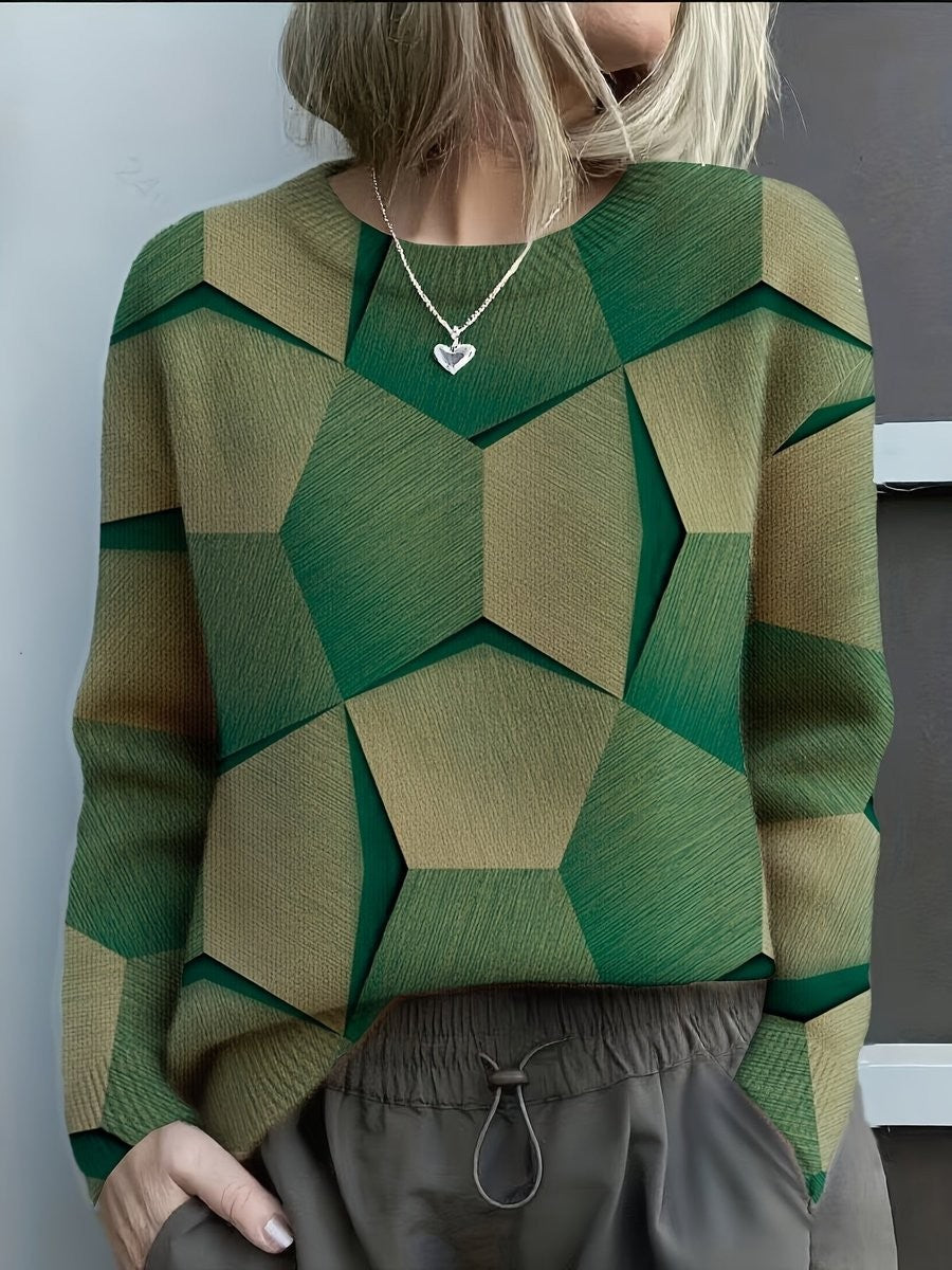 Marielle | Women's Long Sleeve 3D Geometric Print Knit Jumper Sweater