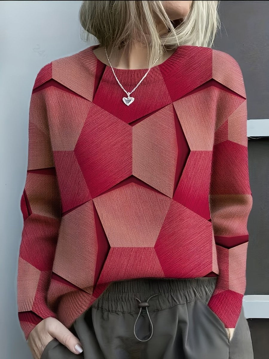 Marielle | Women's Long Sleeve 3D Geometric Print Knit Jumper Sweater