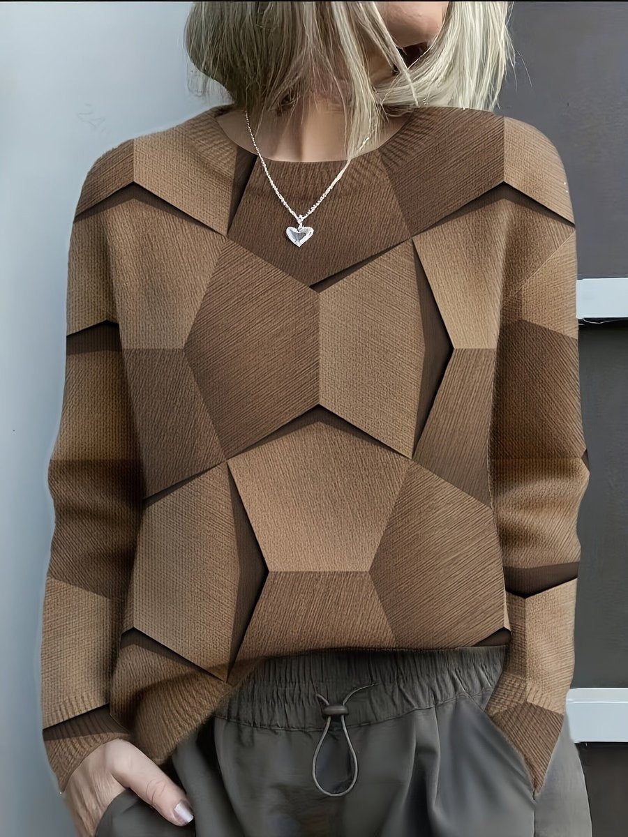 Marielle | Women's Long Sleeve 3D Geometric Print Knit Jumper Sweater