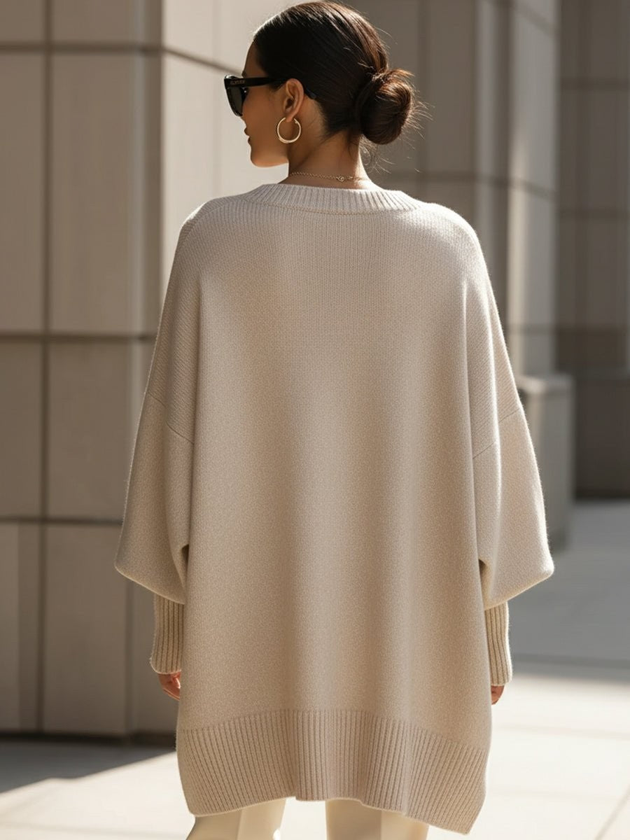 Marielle | Women's Longline Batwing Oversized Knit Pullover Sweater