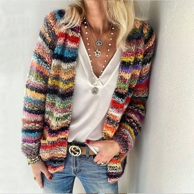 Sienna | Women's Multicolor Striped Open-Front Relaxed-Fit Cardigan