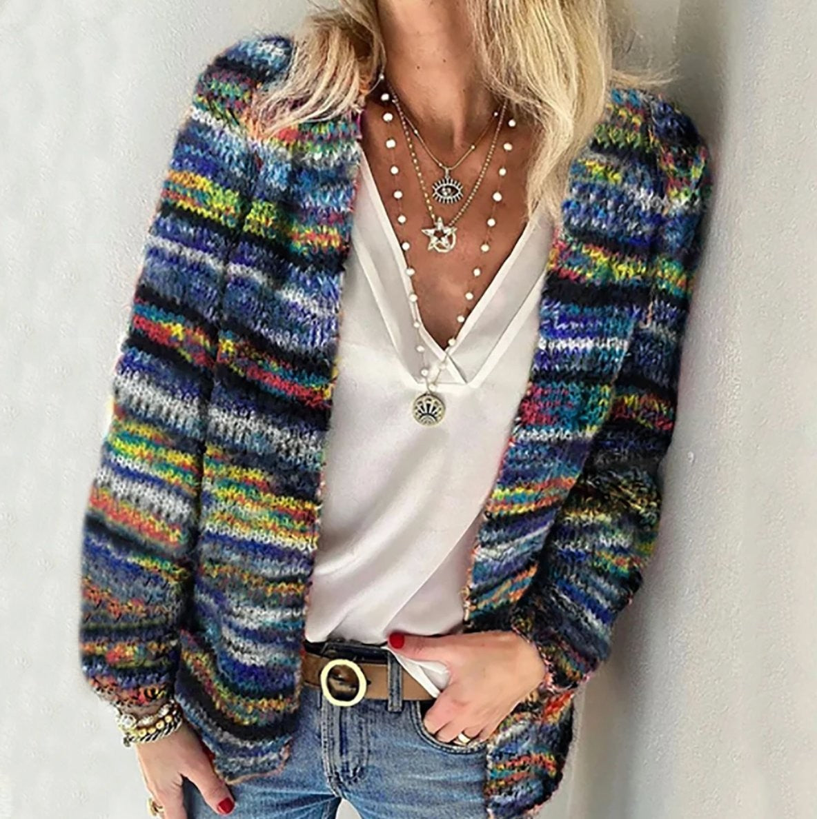 Sienna | Women's Multicolor Striped Open-Front Relaxed-Fit Cardigan