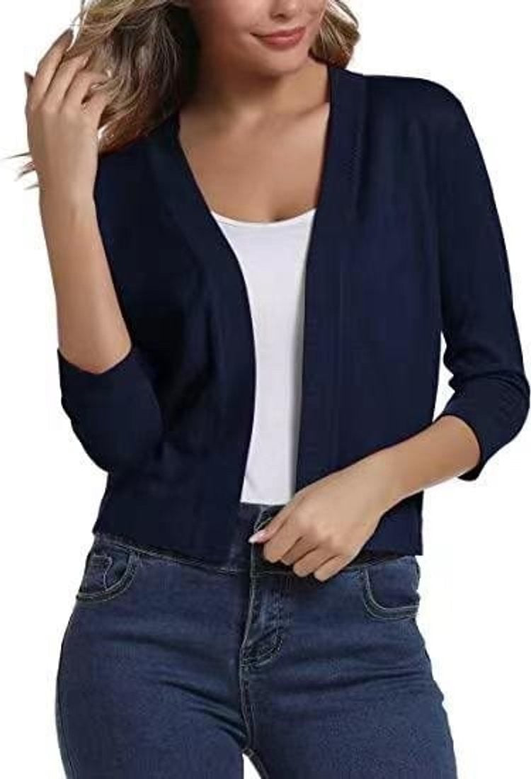 Amelia | Women's Open-Front Cropped 3/4 Sleeve Cardigan