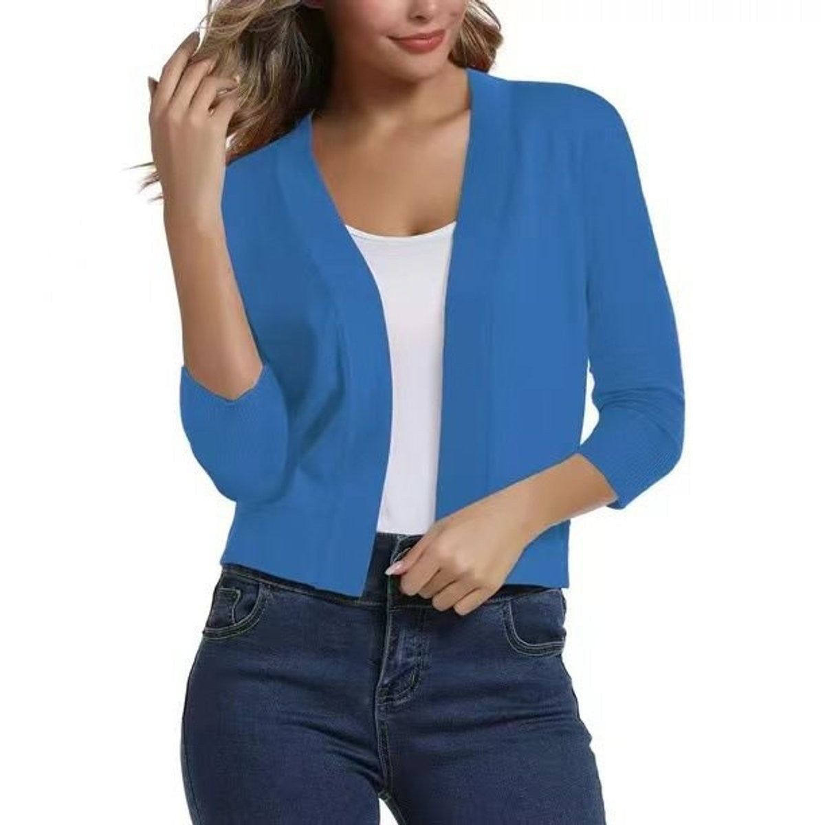 Amelia | Women's Open-Front Cropped 3/4 Sleeve Cardigan