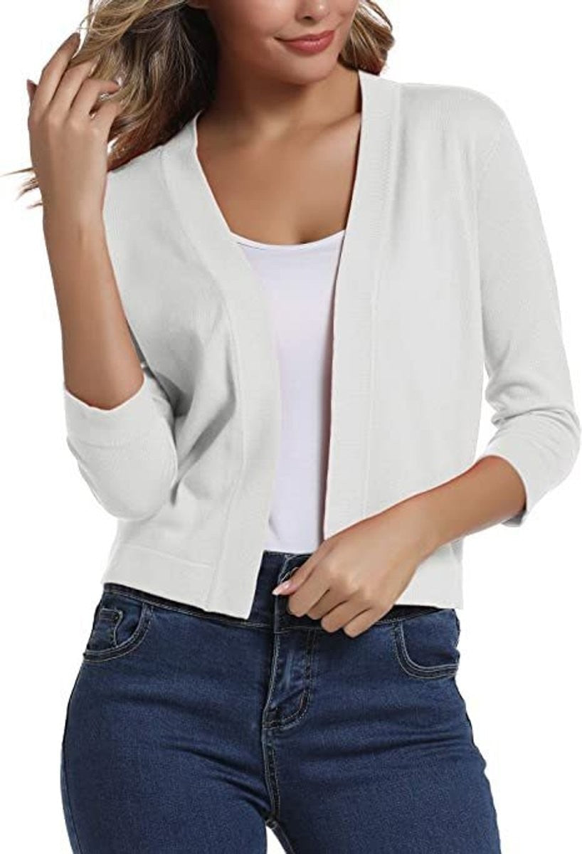Amelia | Women's Open-Front Cropped 3/4 Sleeve Cardigan