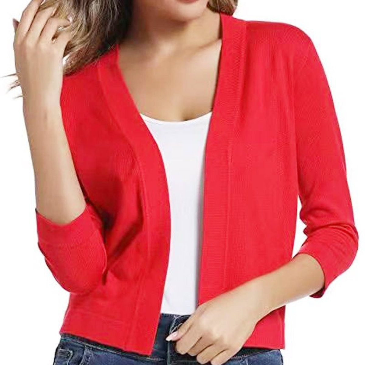 Amelia | Women's Open-Front Cropped 3/4 Sleeve Cardigan