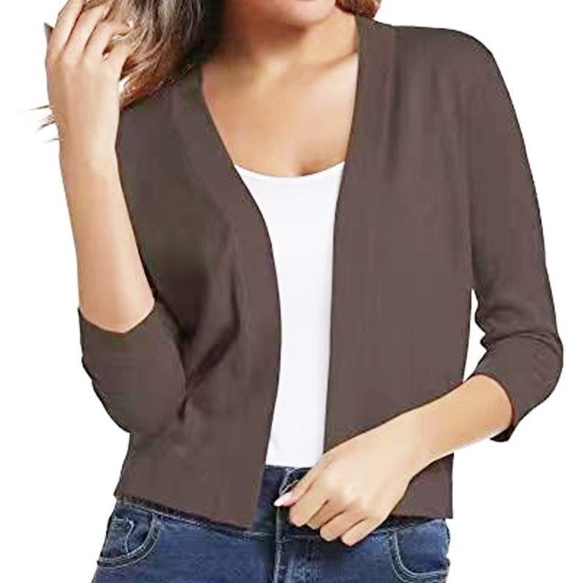 Amelia | Women's Open-Front Cropped 3/4 Sleeve Cardigan