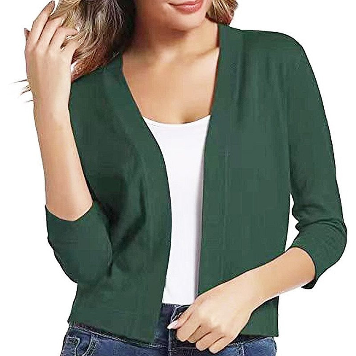 Amelia | Women's Open-Front Cropped 3/4 Sleeve Cardigan