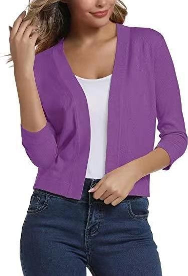 Amelia | Women's Open-Front Cropped 3/4 Sleeve Cardigan