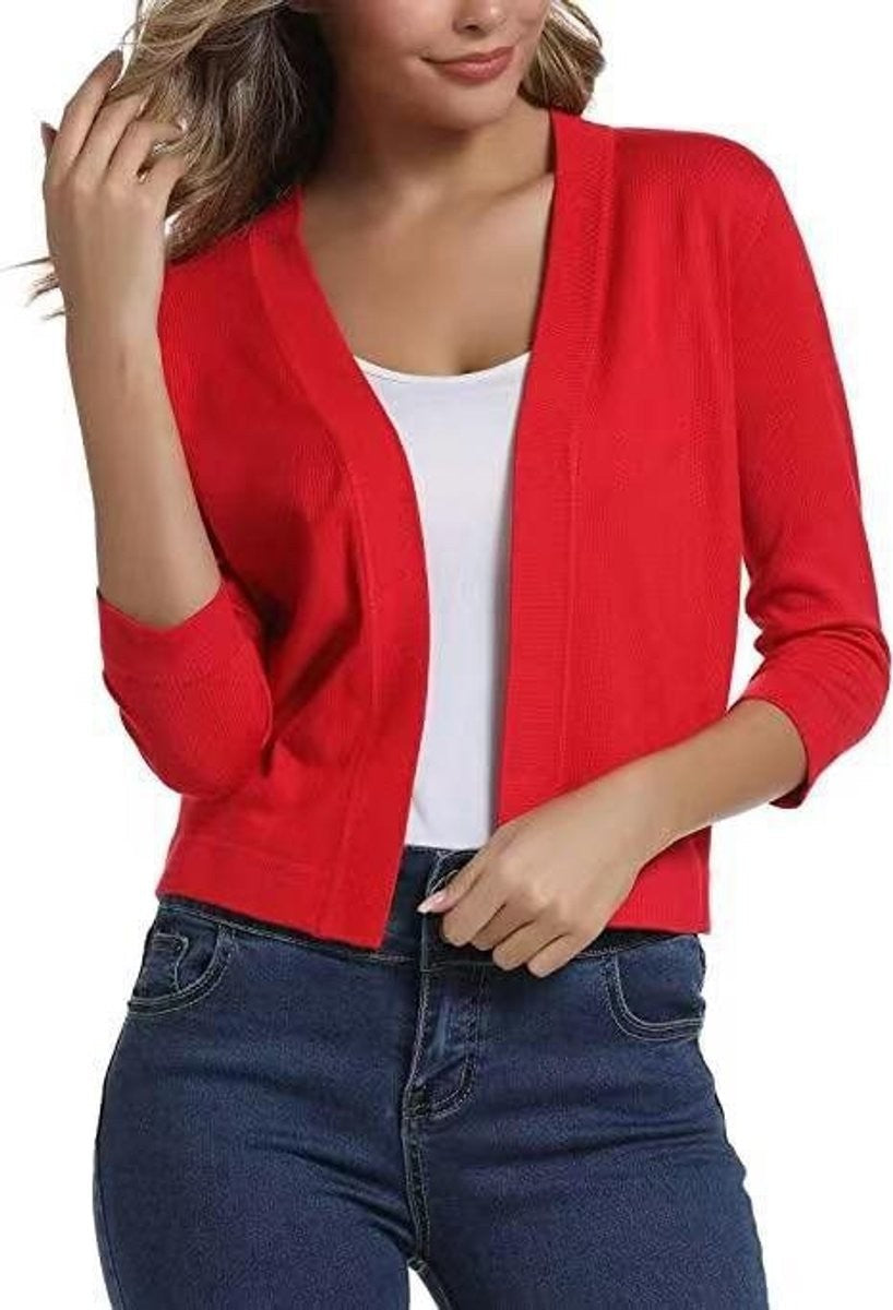 Amelia | Women's Open-Front Cropped 3/4 Sleeve Cardigan