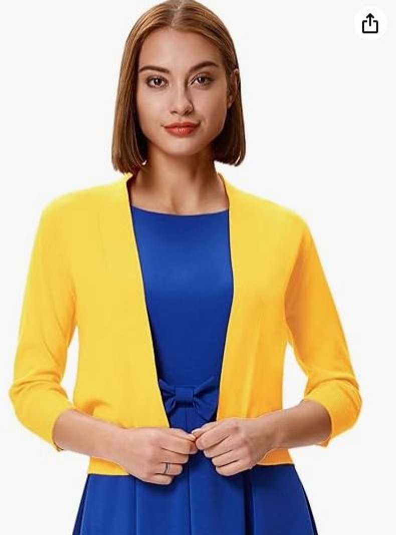 Amelia | Women's Open-Front Cropped 3/4 Sleeve Cardigan