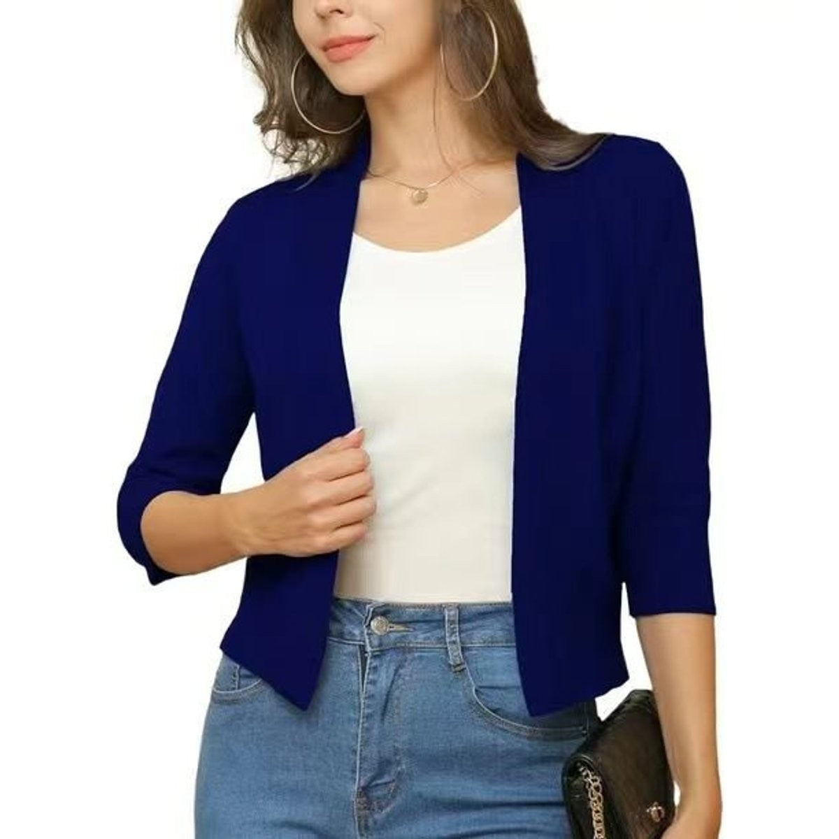 Amelia | Women's Open-Front Cropped 3/4 Sleeve Cardigan