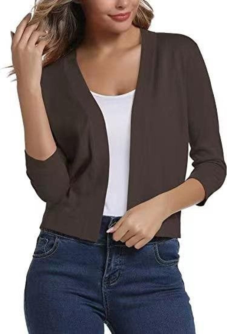 Amelia | Women's Open-Front Cropped 3/4 Sleeve Cardigan