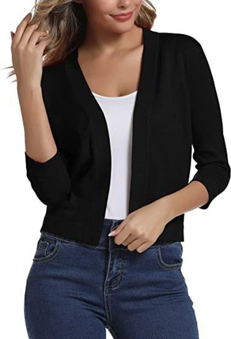 Amelia | Women's Open-Front Cropped 3/4 Sleeve Cardigan