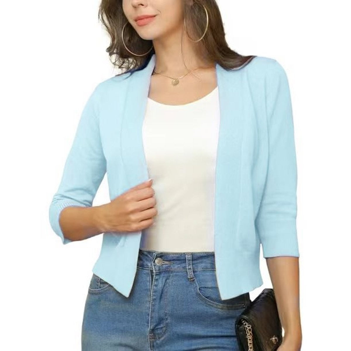 Amelia | Women's Open-Front Cropped 3/4 Sleeve Cardigan