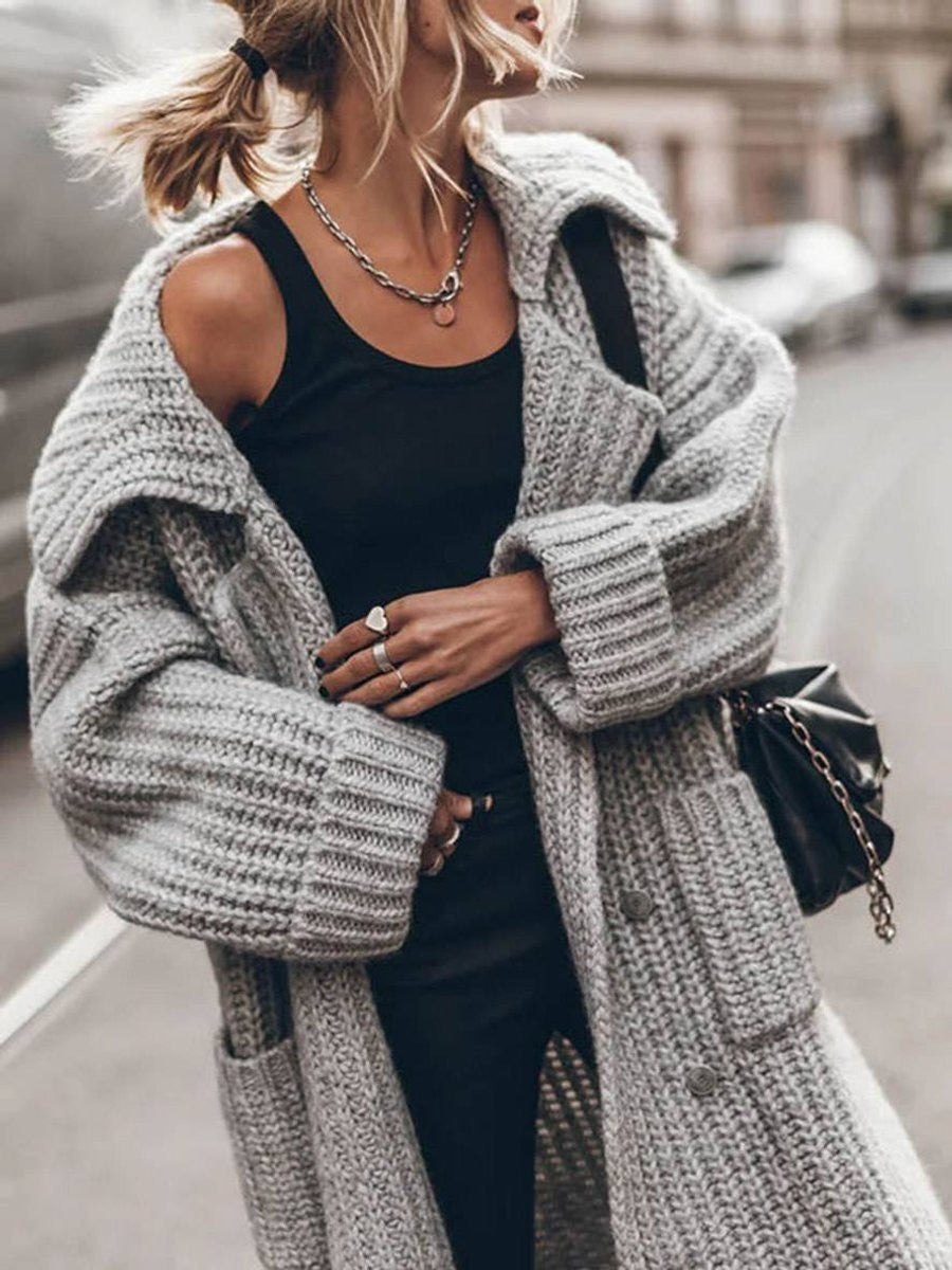 Sienna | Women's Oversized Chunky Knit Lapel Longline Cardigan