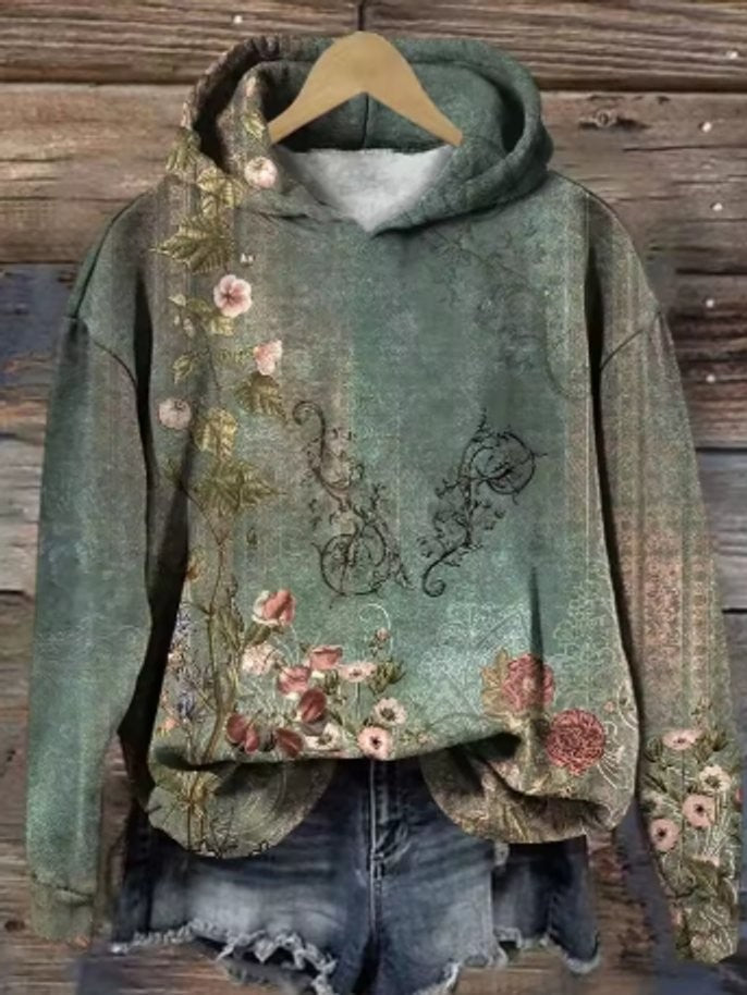 Willow | Women's Oversized Floral Knit Hooded Sweater