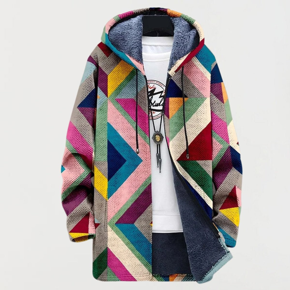 Marisol | Women's Oversized Geometric Print Fleece-Lined Hooded Sweater
