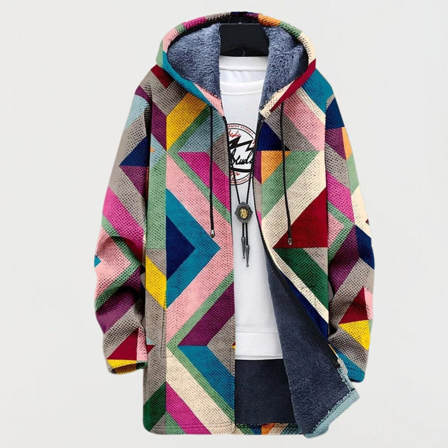 Marisol | Women's Oversized Geometric Print Fleece-Lined Hooded Sweater