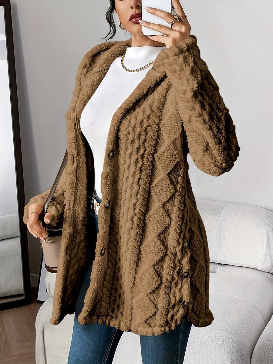 Willow | Women's Oversized Hooded Textured Button-Front Cardigan Coat