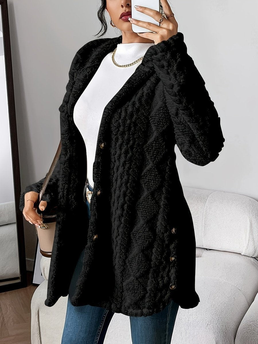 Willow | Women's Oversized Hooded Textured Button-Front Cardigan Coat