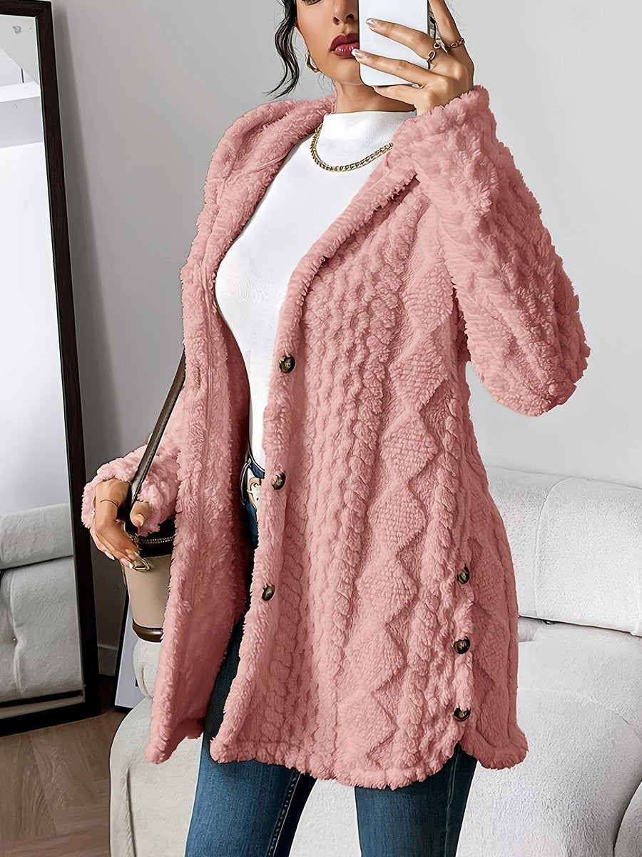Willow | Women's Oversized Hooded Textured Button-Front Cardigan Coat