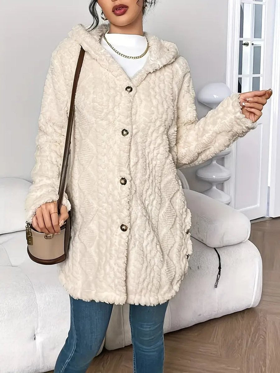Willow | Women's Oversized Hooded Textured Button-Front Cardigan Coat
