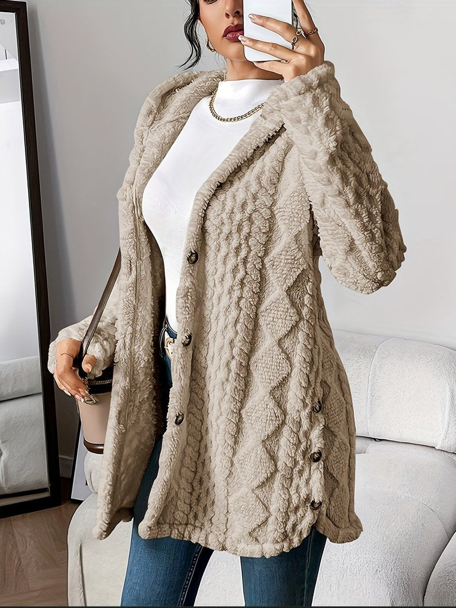 Sienna | Women's Oversized Hooded Textured Button-Front Longline Cardigan