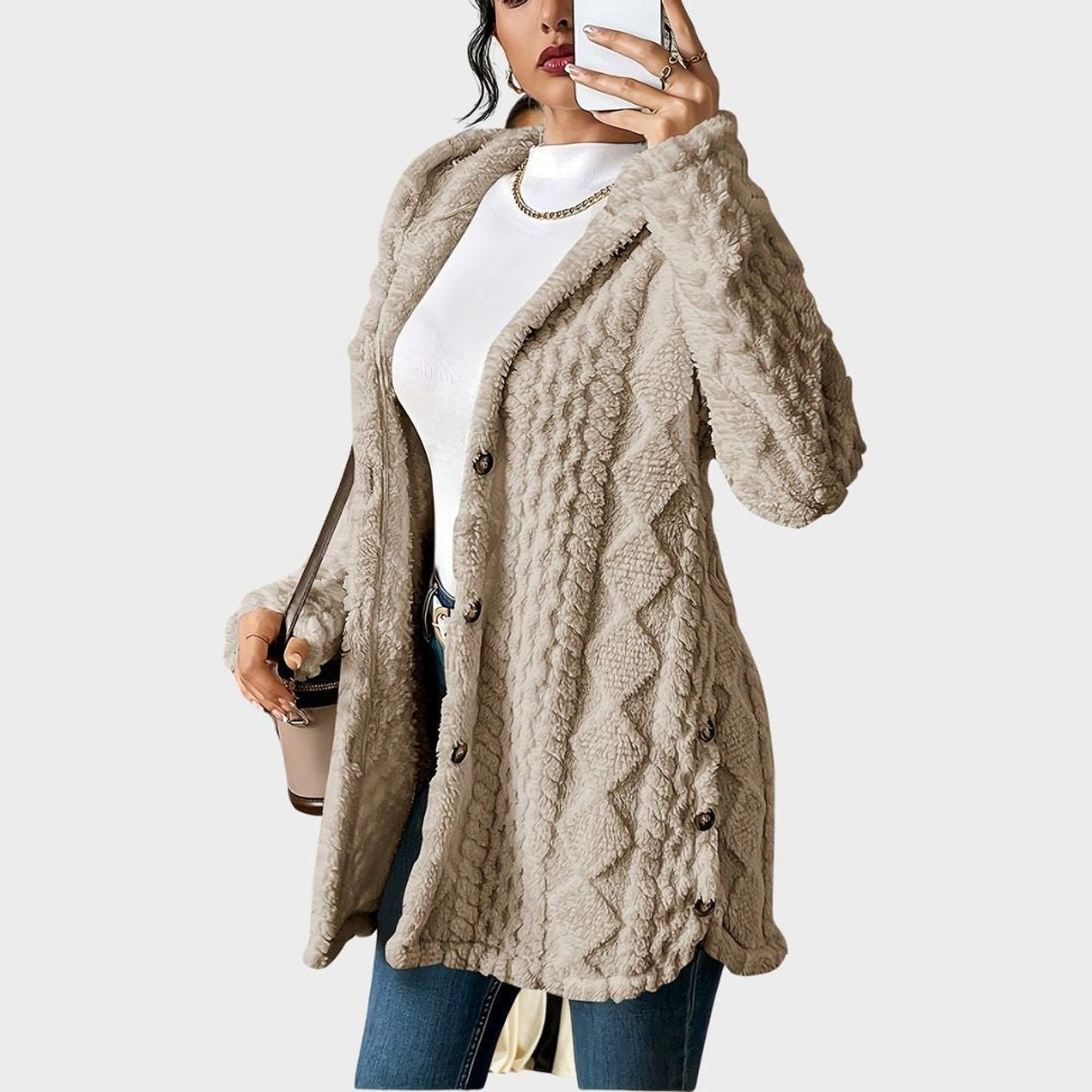 Sienna | Women's Oversized Hooded Textured Button-Front Longline Cardigan