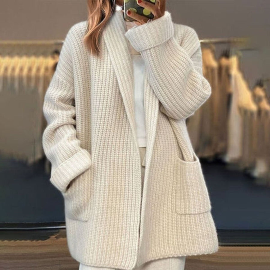 Adeline | Women's Oversized Open-Front Wide-Collar Patch-Pocket Cardigan